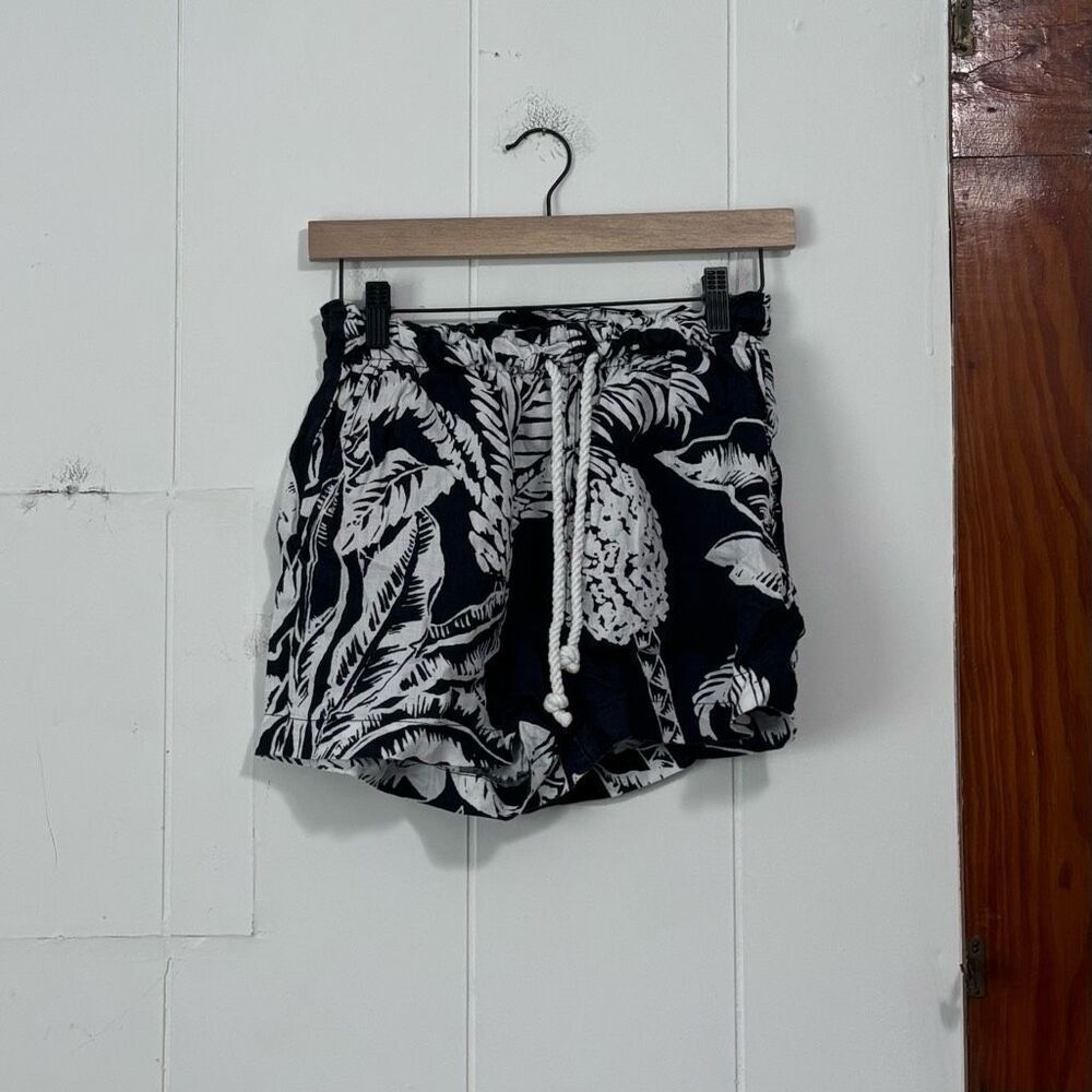 H&M Navy Printed Tropical Linen Pull On Shorts Size XS